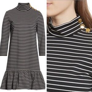 Kate Spade Broome Street Black and White Stripped Mock Neck Dress - Size S
